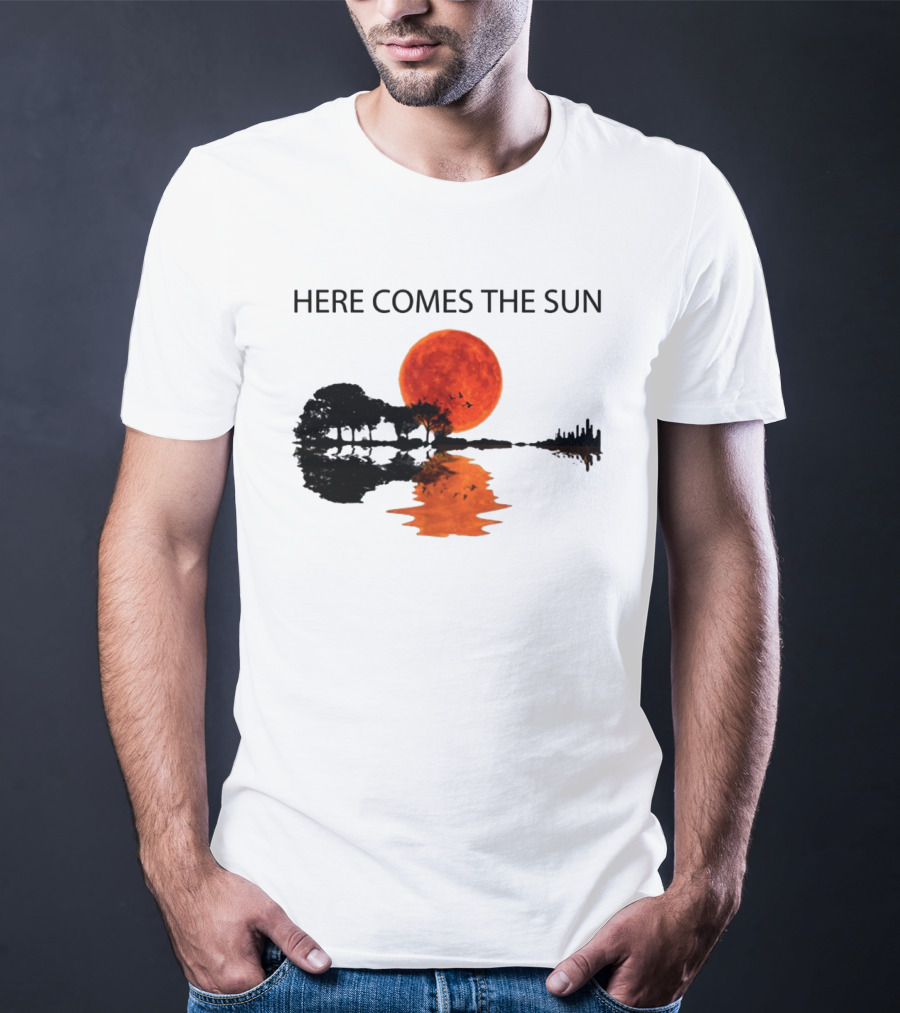 Here Comes The Sun Sunset Reflection Trees Silhouette Skyline Moon T-Shirt