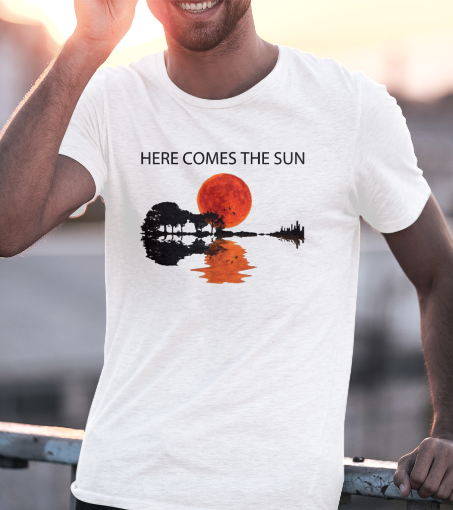 Here Comes The Sun Sunset Reflection Trees Silhouette Skyline Moon T-Shirt