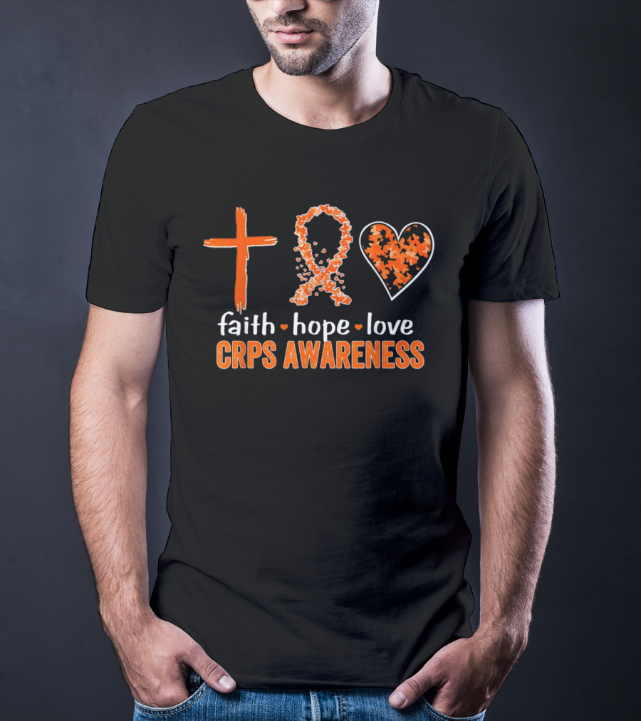 Faith Hope Love Cross Ribbon Heart CRPS Awareness T-Shirt