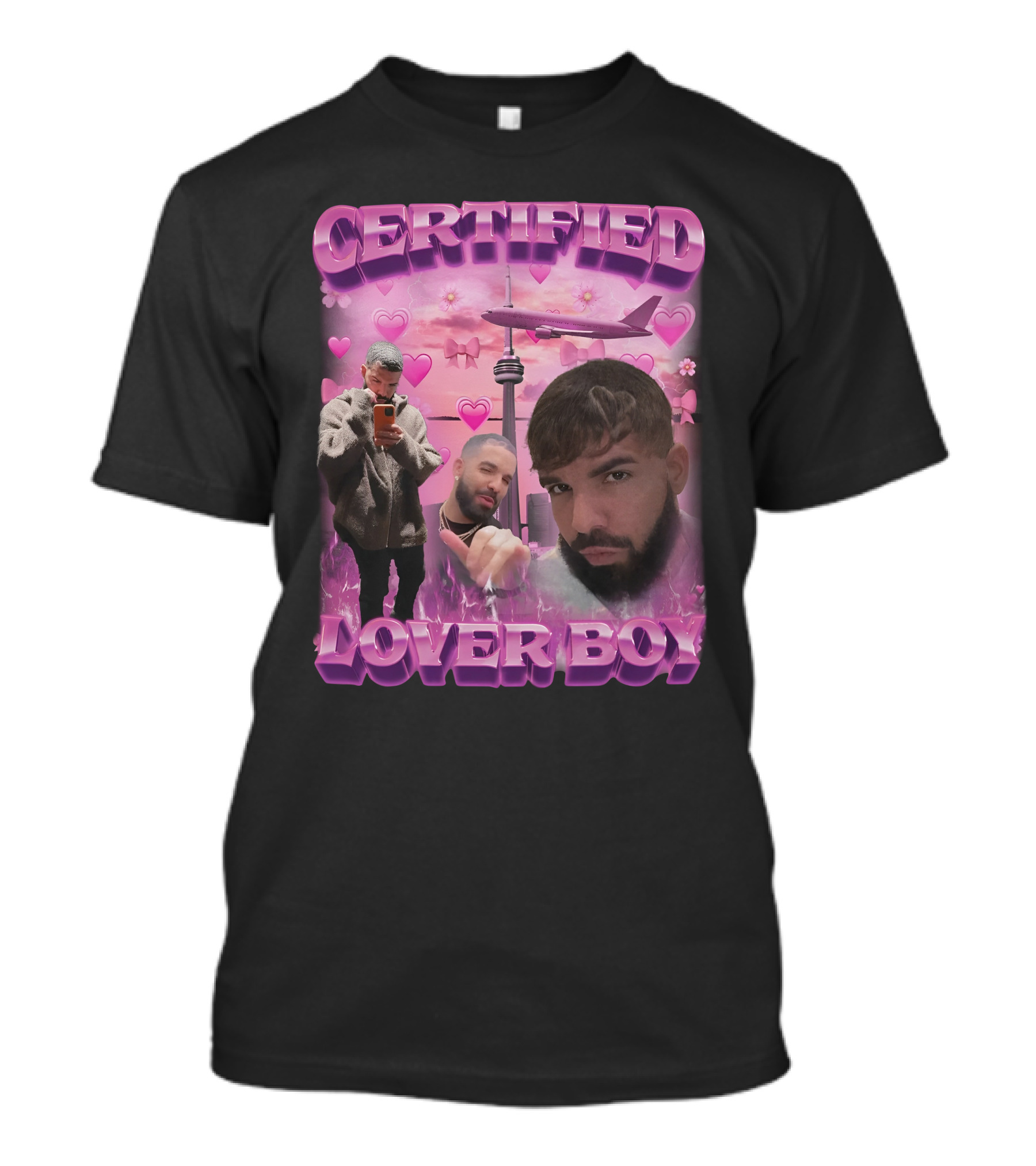 Certified Lover Boy Drake Toronto Skyline Hearts Pink Airplane Aesthetic T-Shirt