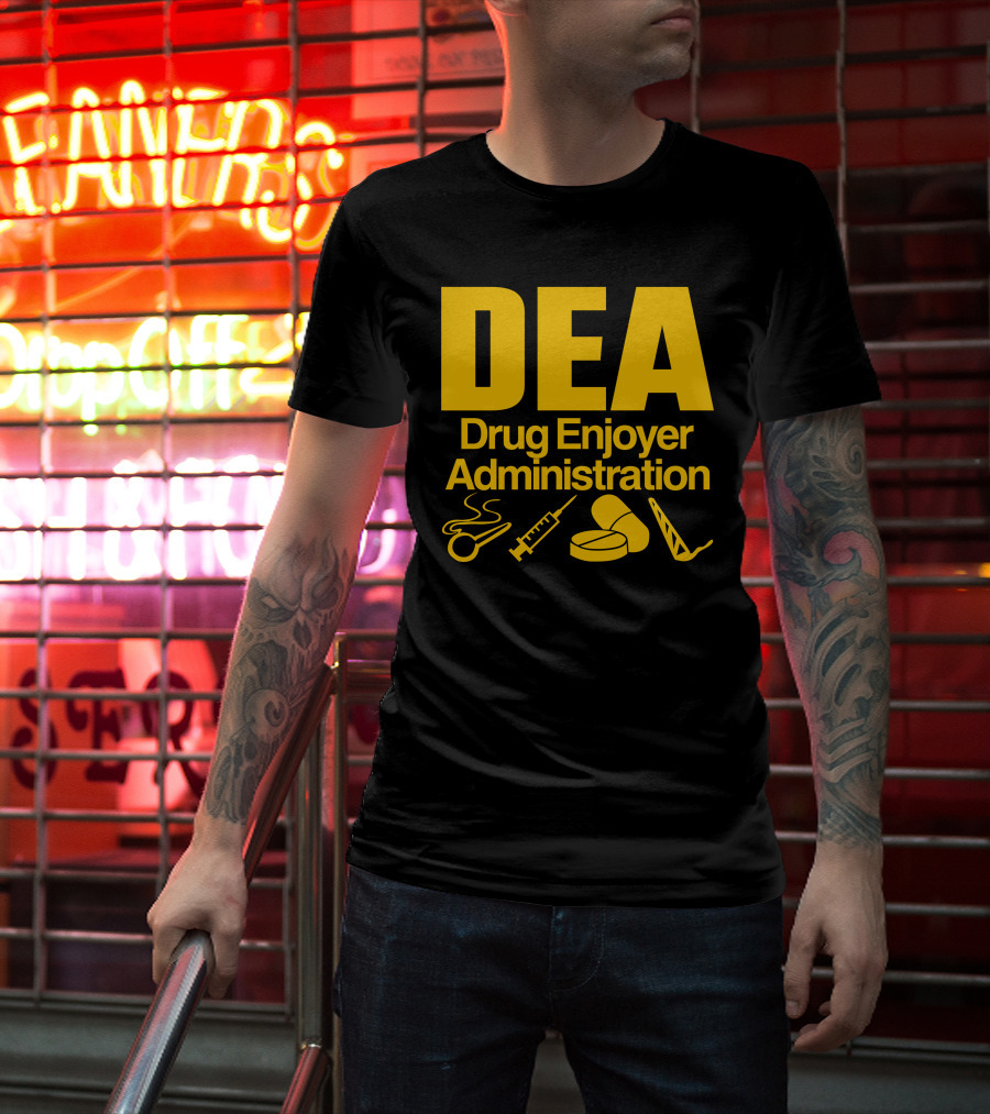 DEA Drug Enjoyer Administration Spoons Syringe Pills Razor Blade T-Shirt