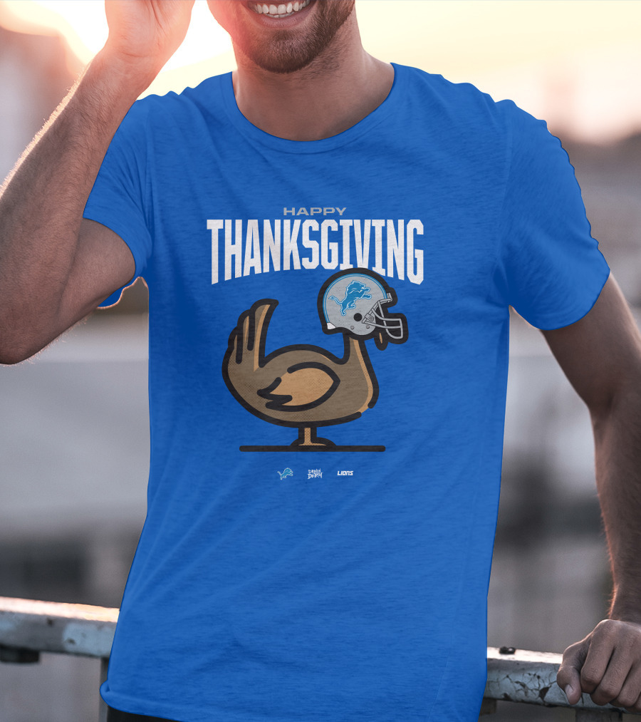 Detroit Lions Happy Thanksgiving Turkey Helmet Thanksgiving T-Shirt