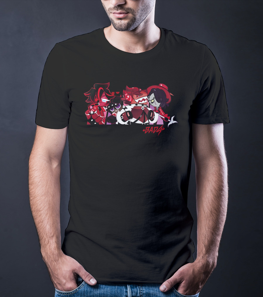 Bad4 Acid Dark Cartoon Characters Group Red And Black T-Shirt