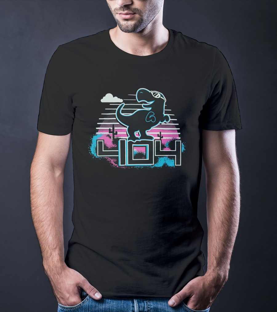 404 Dinosaur Retro Neon Clouds Cactus Sunset T-Shirt