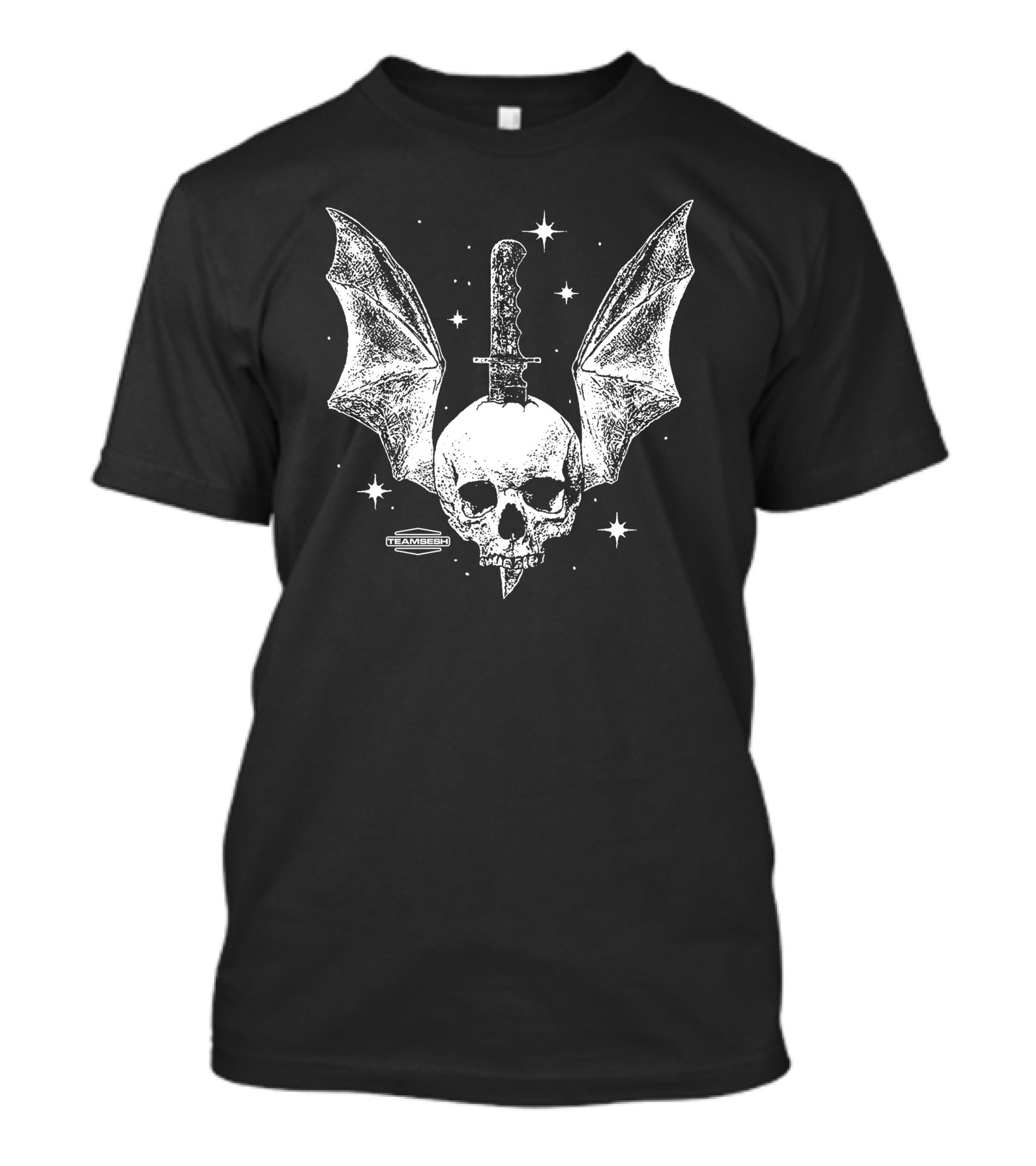 Teamsesh Skull With Bat Wings And Knife Starry Background T-Shirt