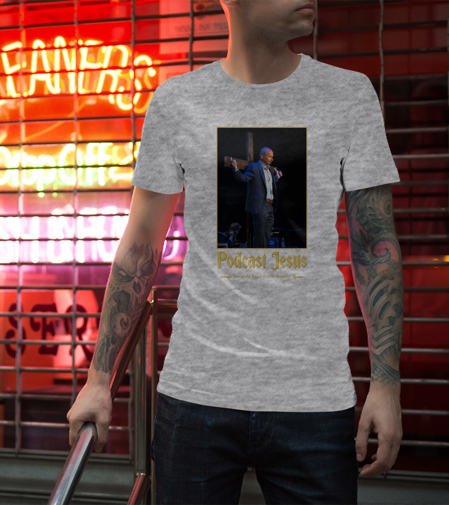 Podcast Jesus Services Held Thrice Weekly Speaker With Cross Image T-Shirt