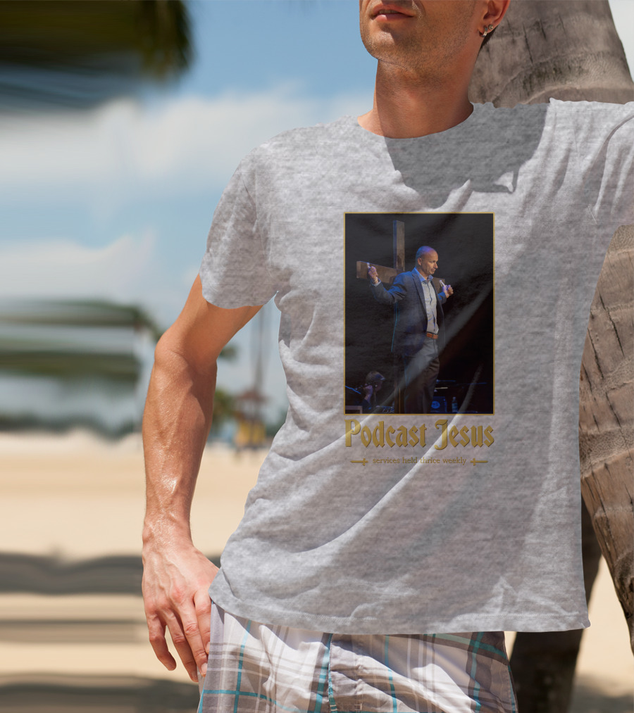 Podcast Jesus Services Held Thrice Weekly Speaker With Cross Image T-Shirt
