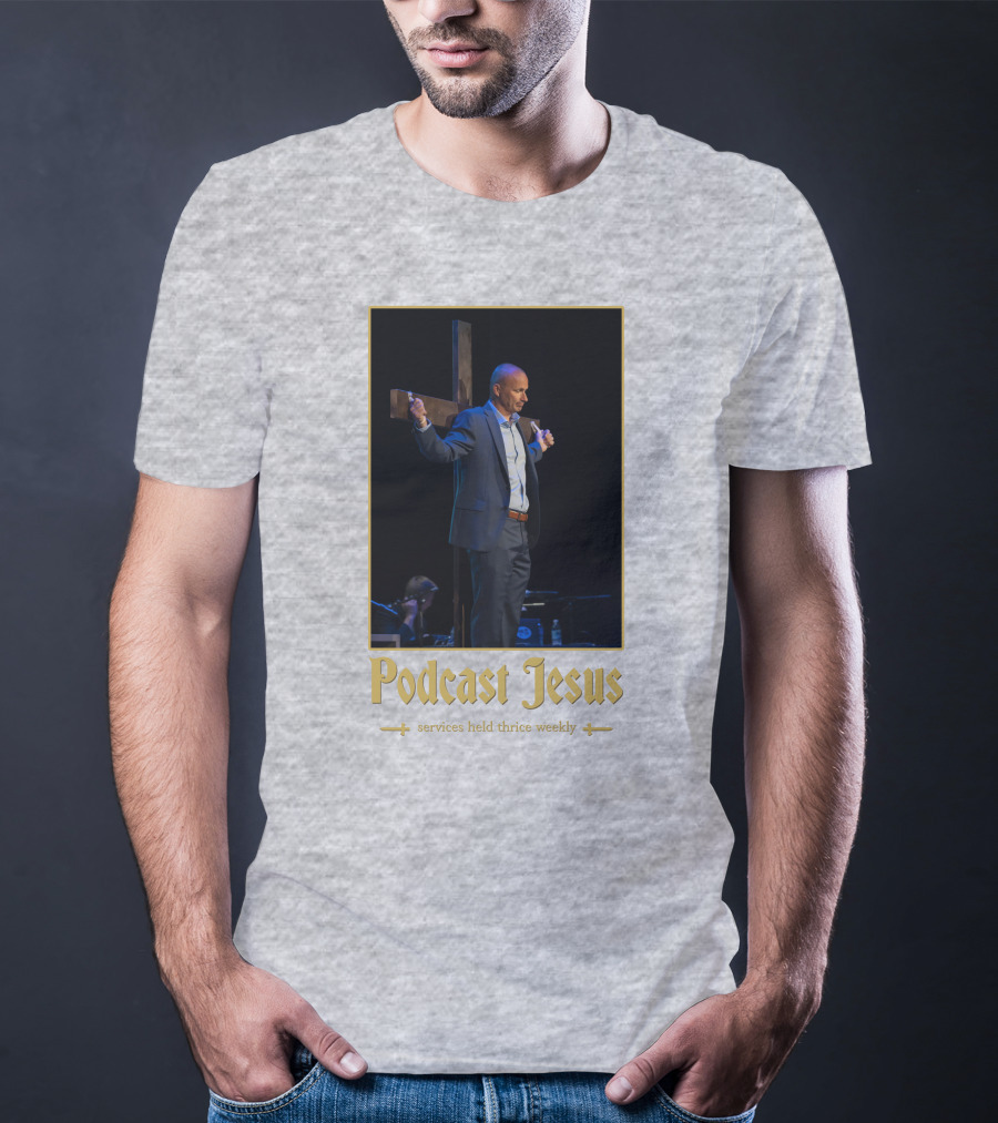 Podcast Jesus Services Held Thrice Weekly Speaker With Cross Image T-Shirt