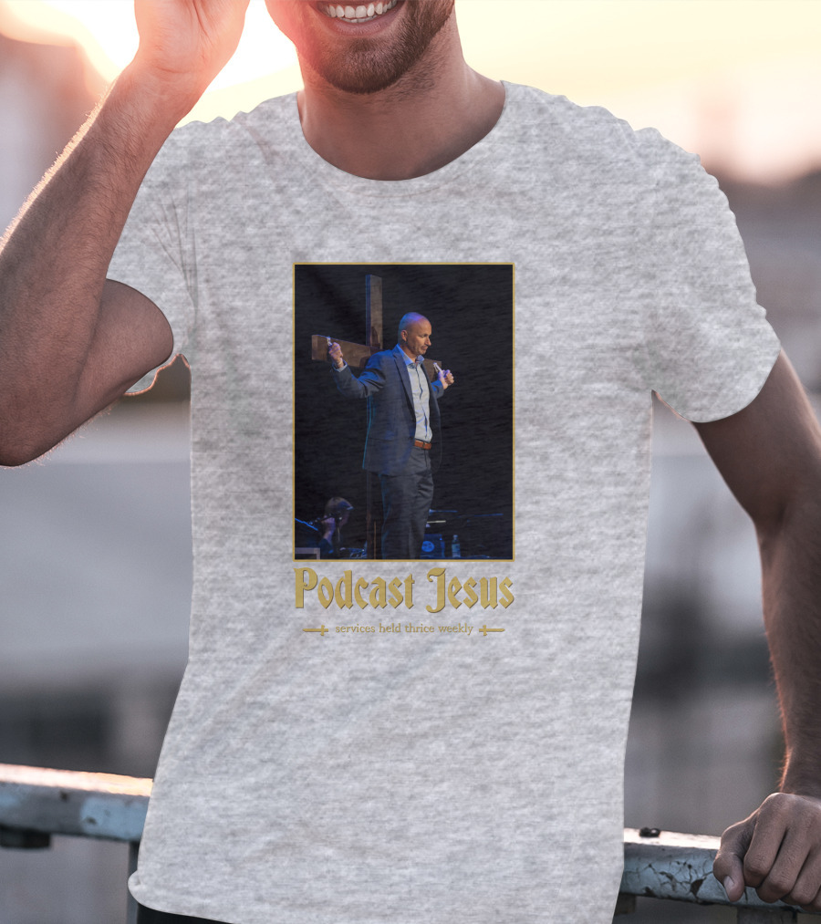 Podcast Jesus Services Held Thrice Weekly Speaker With Cross Image T-Shirt