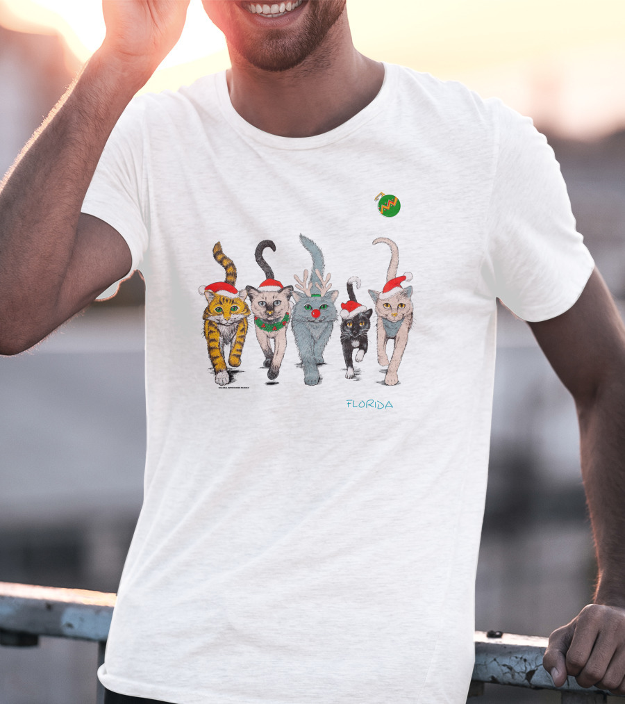 Florida Festive Cats Parade In Santa Hats T-Shirt