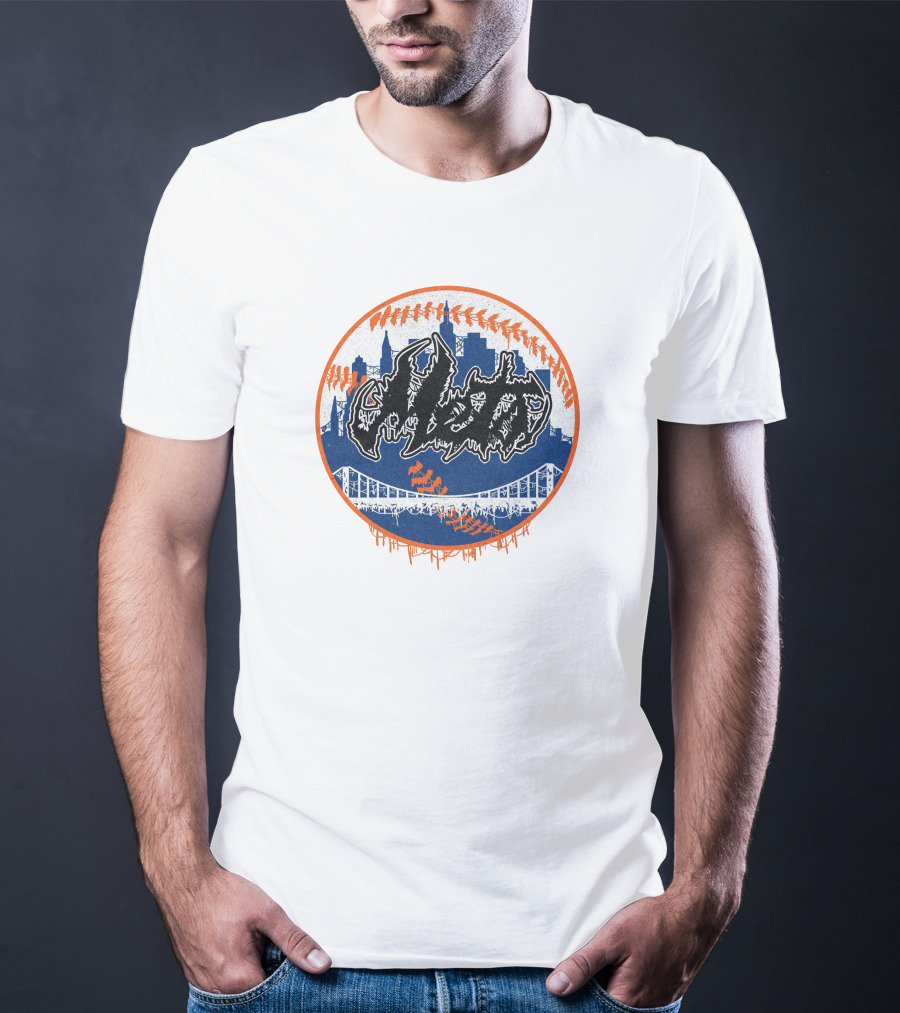 New York Mets Deathcore Baseball Skyline T-Shirt
