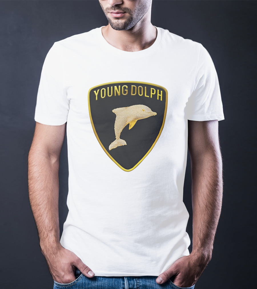 Young Dolph Rich Slave Emblem Gold Dolphin Badge T-Shirt