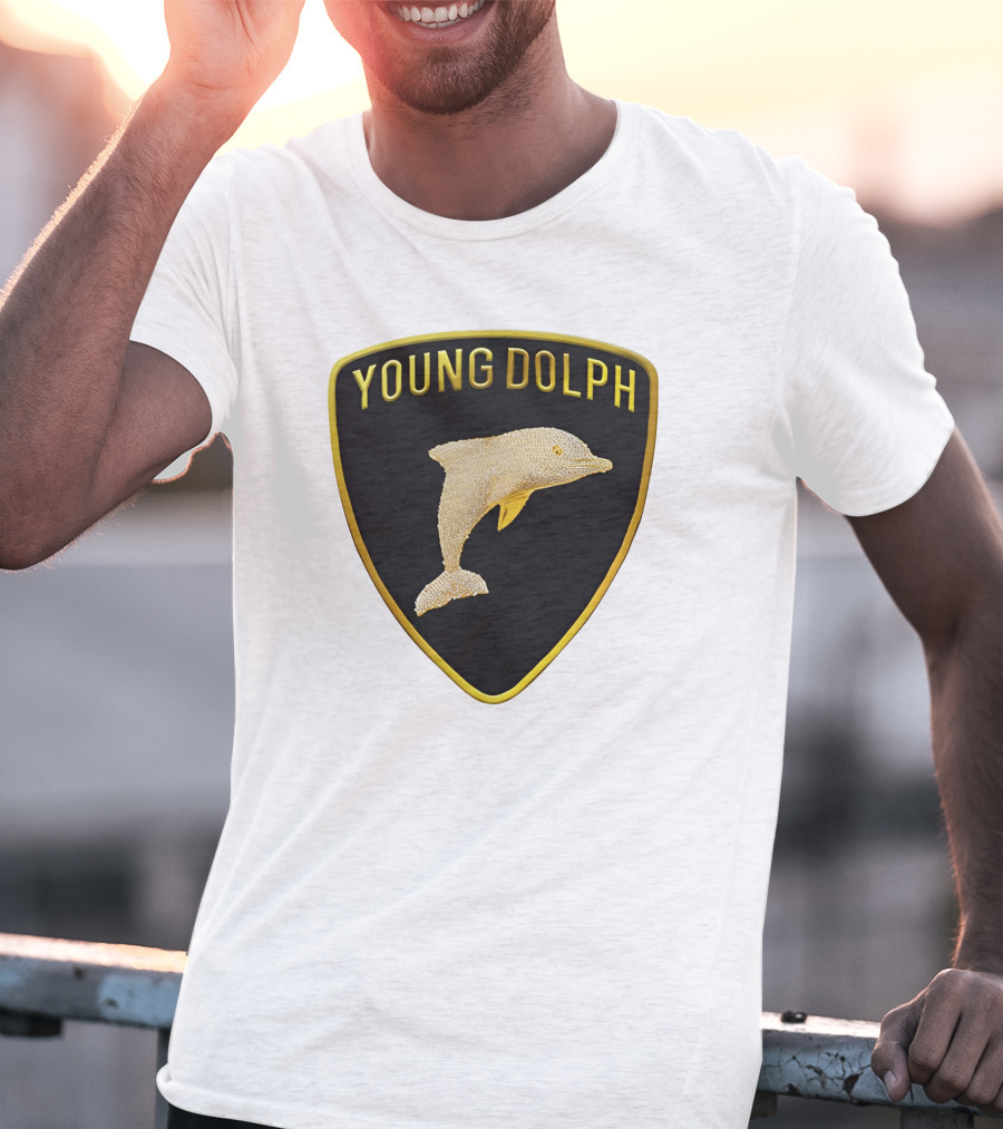 Young Dolph Rich Slave Emblem Gold Dolphin Badge T-Shirt
