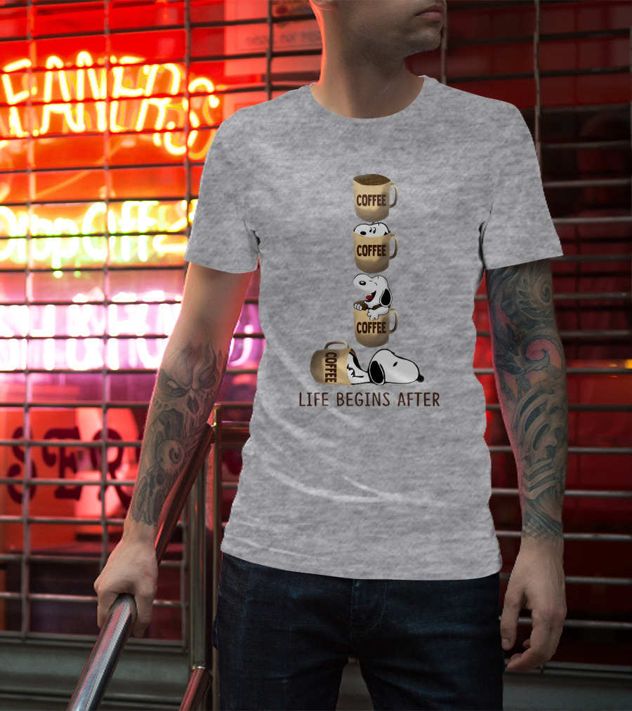 Life Begins After Coffee Snoopy Peanuts Mugs T-Shirt