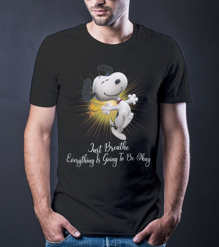 Snoopy Just Breathe Everything Is Going To Be Okay Woodstocks Sunburst T-Shirt