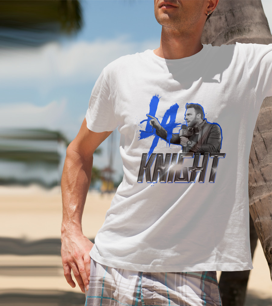 WWE LA Knight Promo With Microphone And Blue Splash T-Shirt