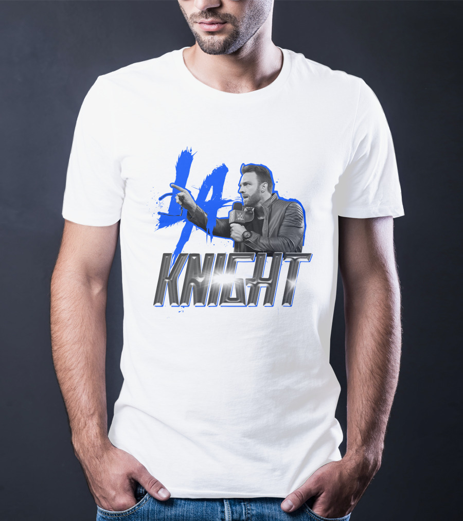 WWE LA Knight Promo With Microphone And Blue Splash T-Shirt