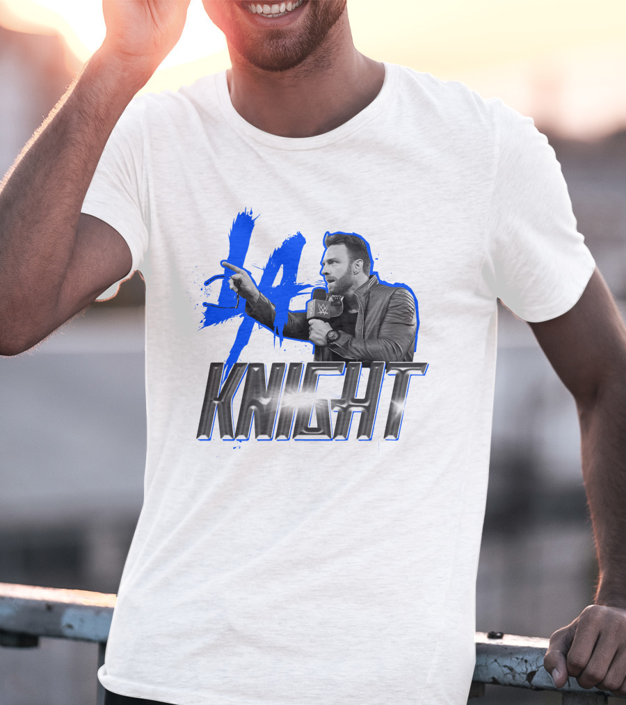 WWE LA Knight Promo With Microphone And Blue Splash T-Shirt