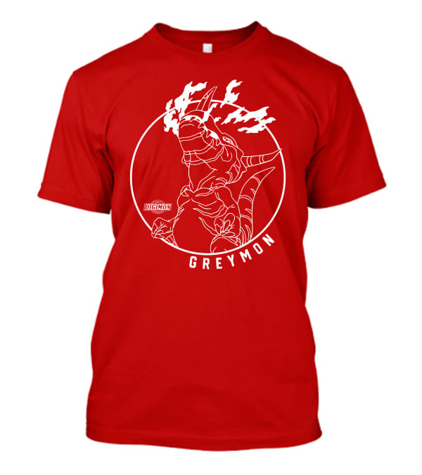 Digimon Greymon White Outline Red Circle T-Shirt