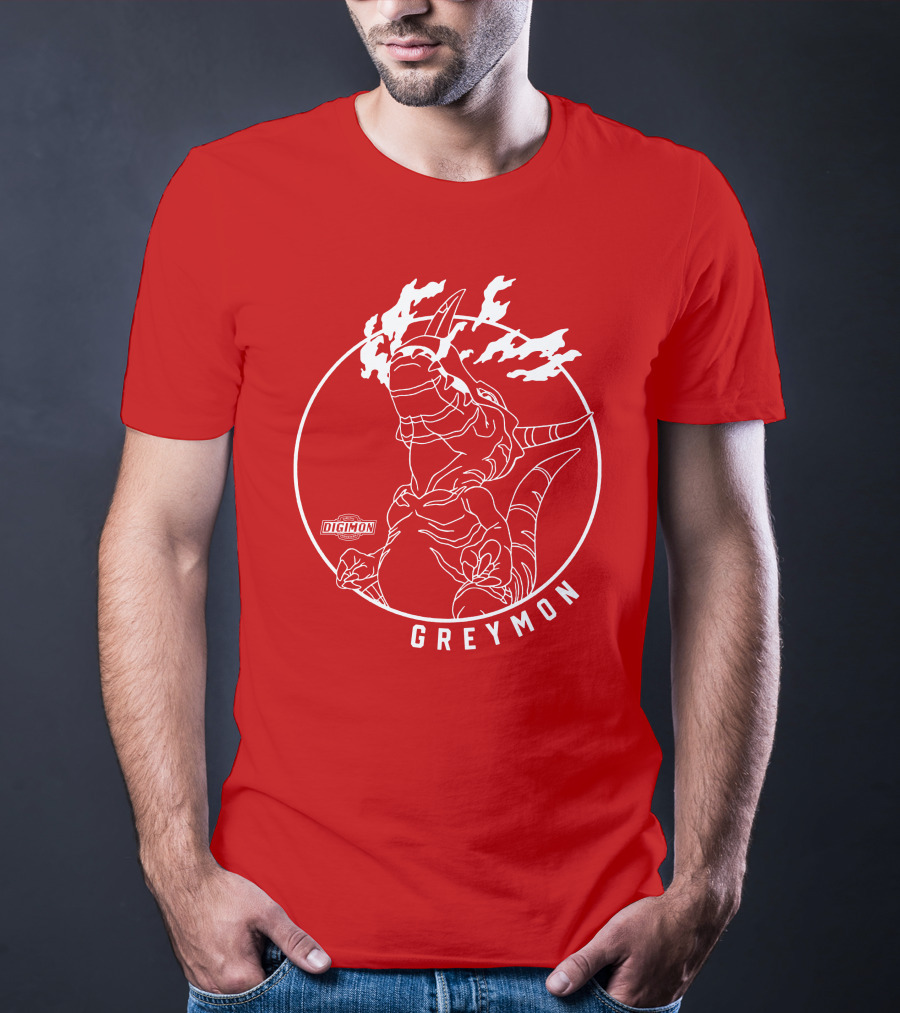 Digimon Greymon White Outline Red Circle T-Shirt