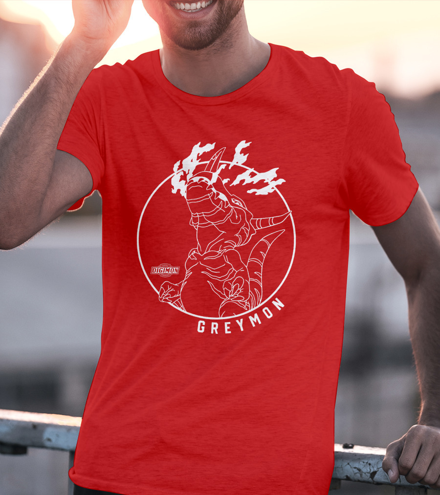 Digimon Greymon White Outline Red Circle T-Shirt