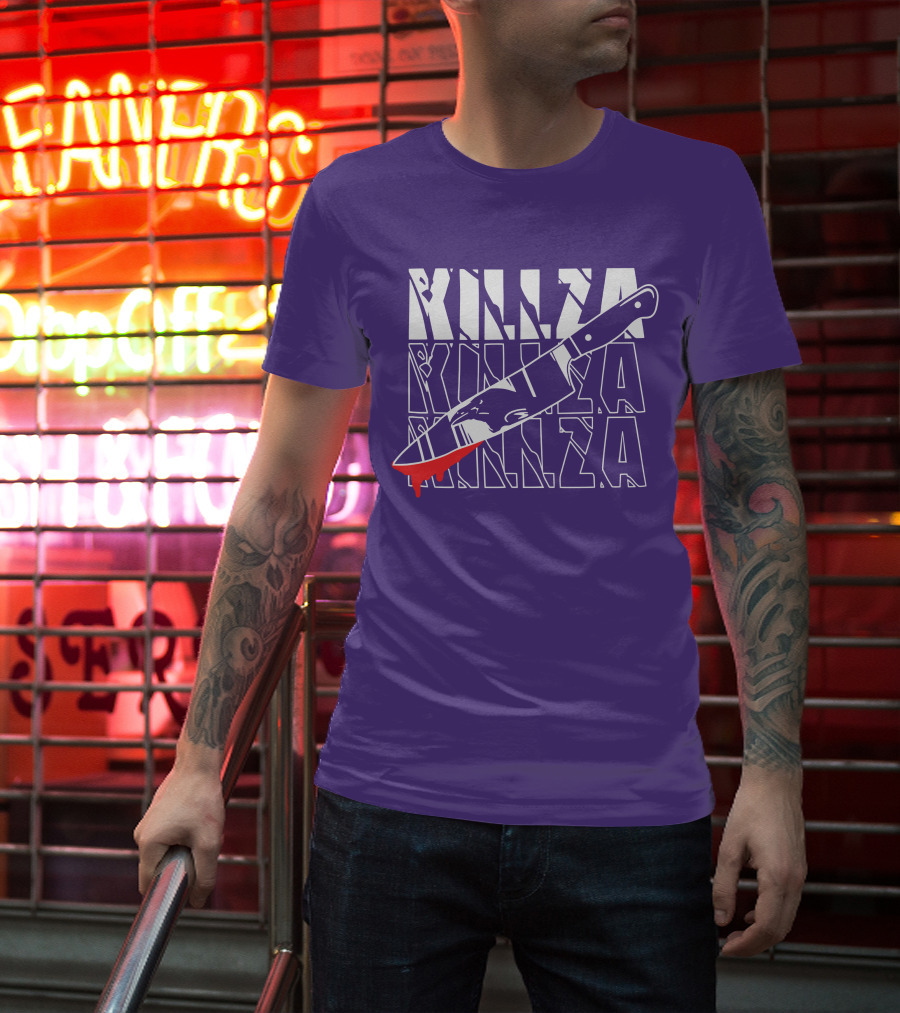 Killza Knife Graphic With Bold Repeated Text T-Shirt