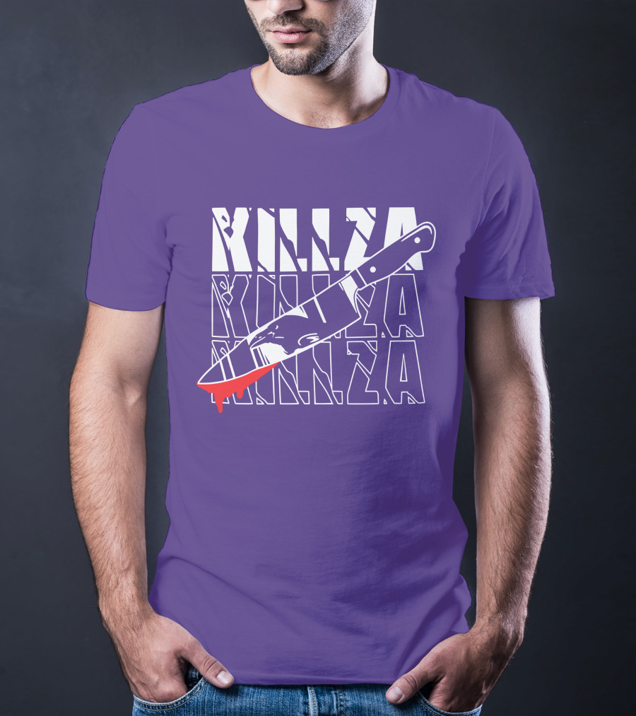 Killza Knife Graphic With Bold Repeated Text T-Shirt