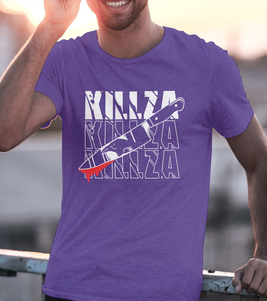 Killza Knife Graphic With Bold Repeated Text T-Shirt
