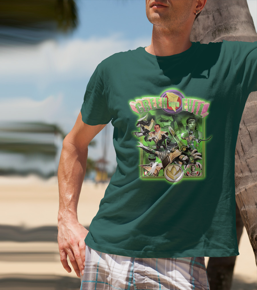 Green With Evil Mighty Morphin Power Rangers Iconic Characters And Symbols T-Shirt