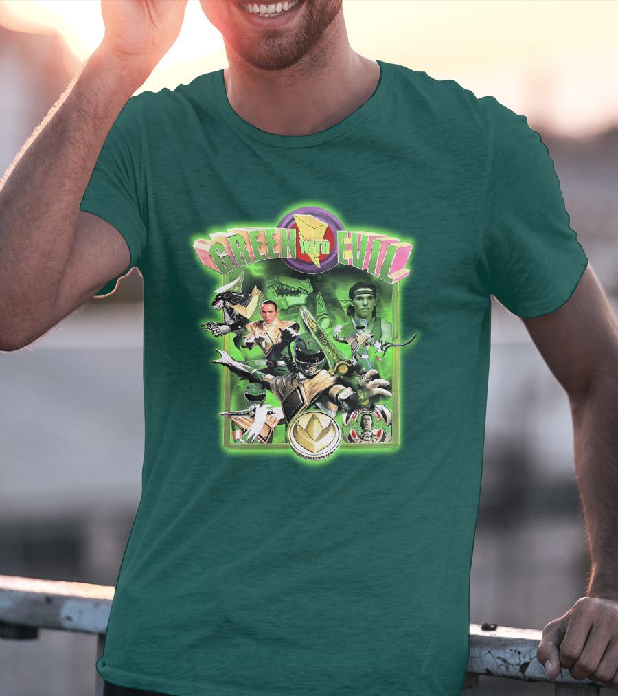 Green With Evil Mighty Morphin Power Rangers Iconic Characters And Symbols T-Shirt