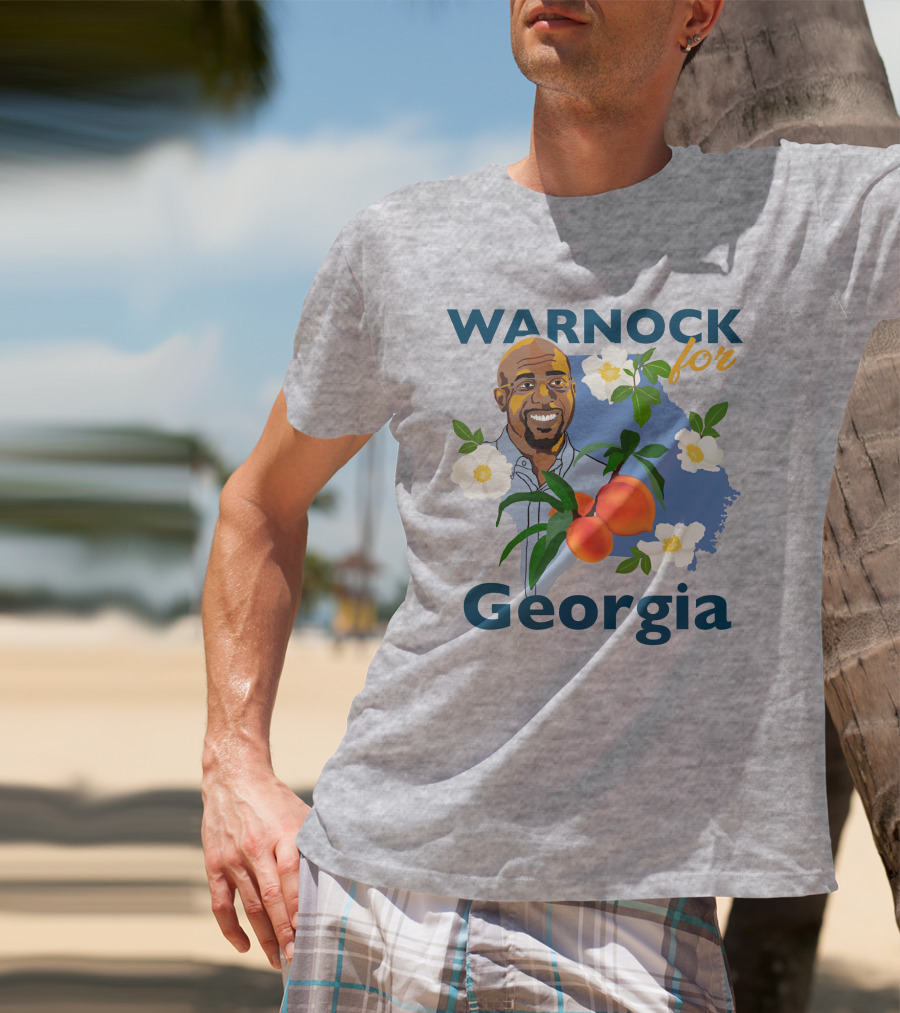 Warnock For Georgia Illustration With Flowers And Peaches T-Shirt