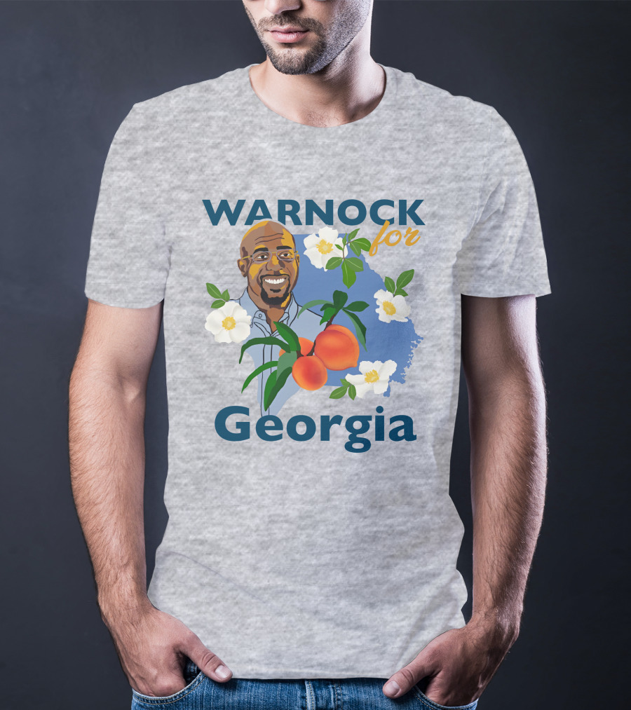 Warnock For Georgia Illustration With Flowers And Peaches T-Shirt