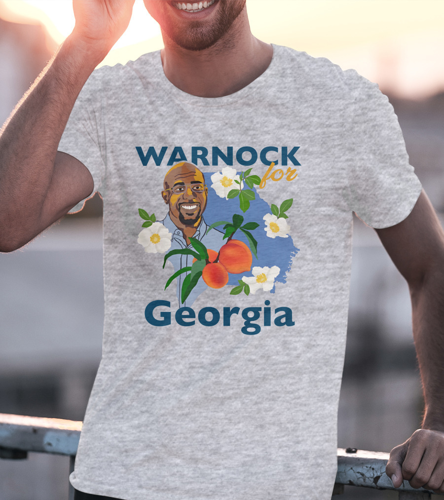Warnock For Georgia Illustration With Flowers And Peaches T-Shirt