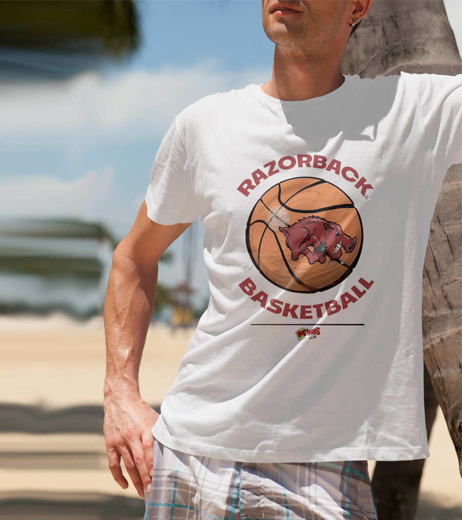 Razorback Basketball Hogtoons Basketball With Razorback Pig T-Shirt