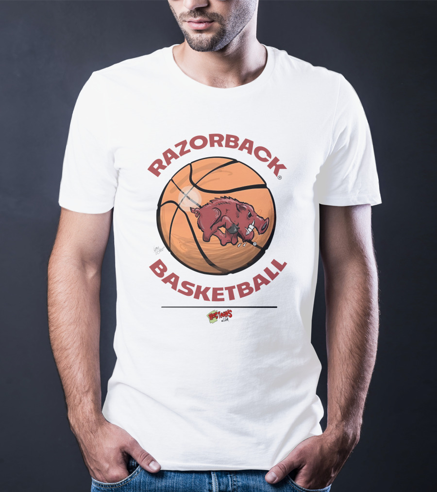 Razorback Basketball Hogtoons Basketball With Razorback Pig T-Shirt