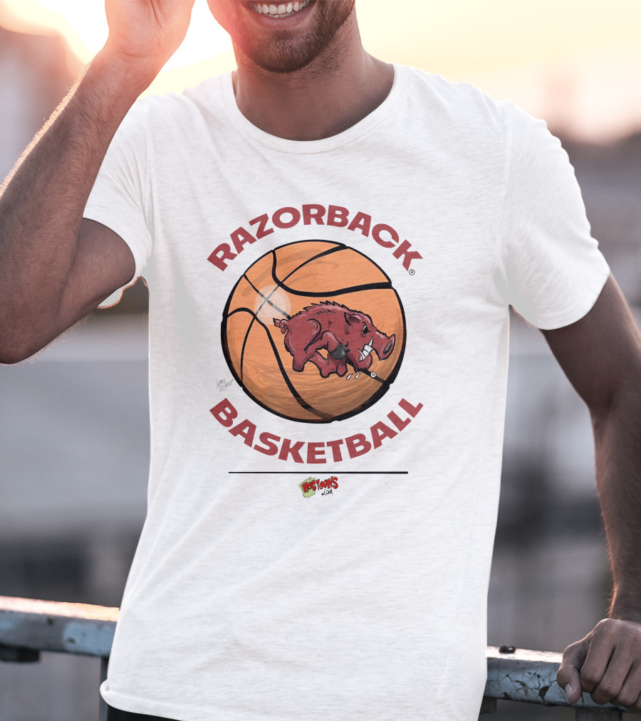 Razorback Basketball Hogtoons Basketball With Razorback Pig T-Shirt