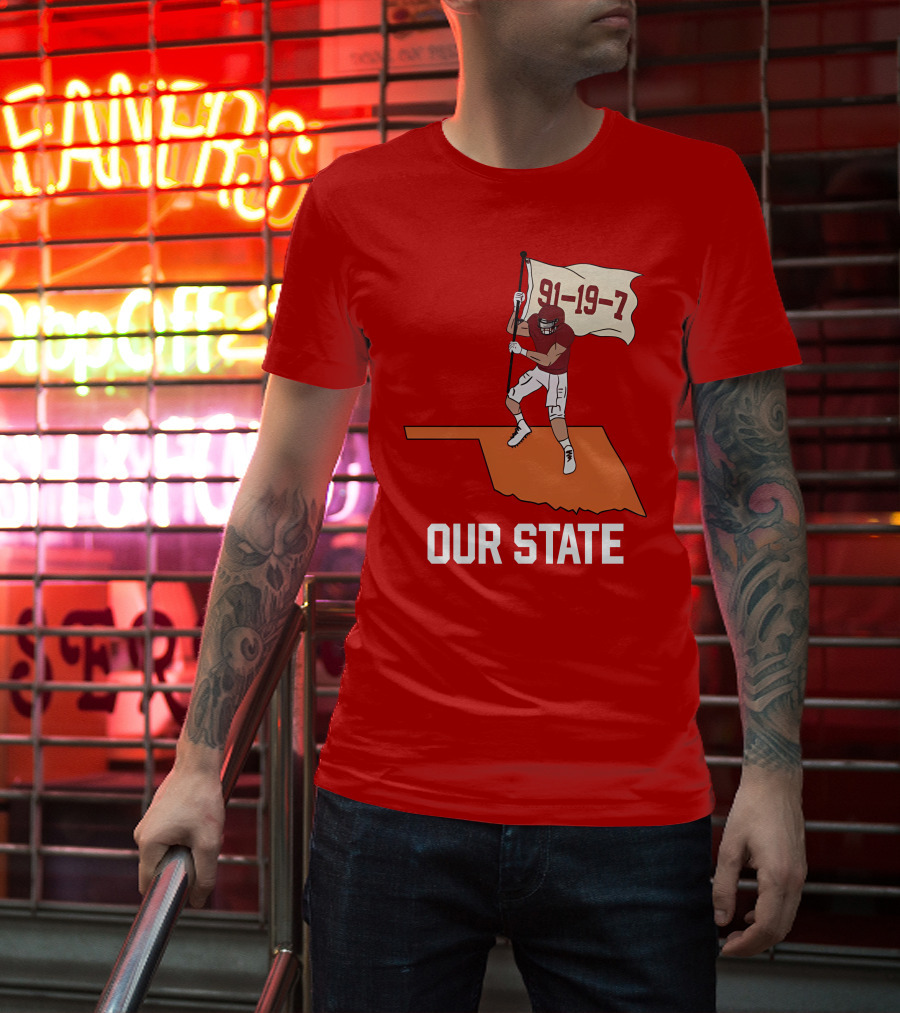 Our State 91-19-7 Football Player Flag Oklahoma T-Shirt
