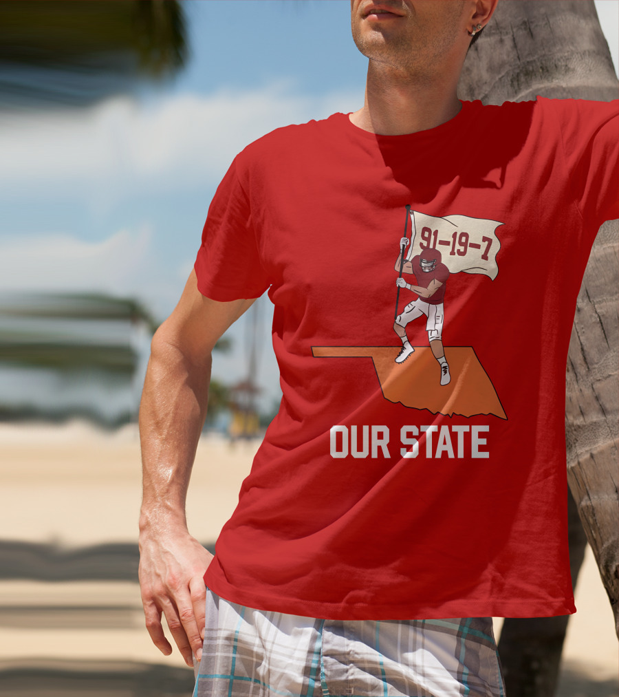 Our State 91-19-7 Football Player Flag Oklahoma T-Shirt