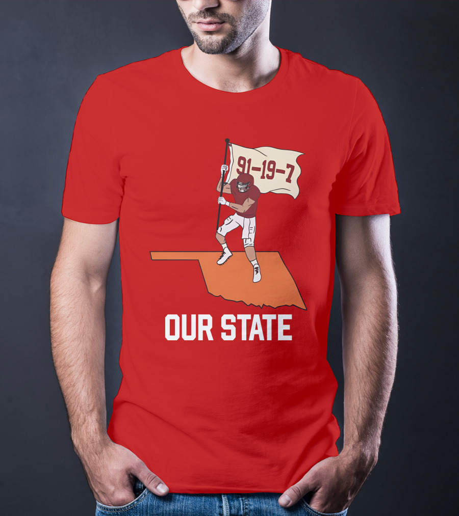 Our State 91-19-7 Football Player Flag Oklahoma T-Shirt