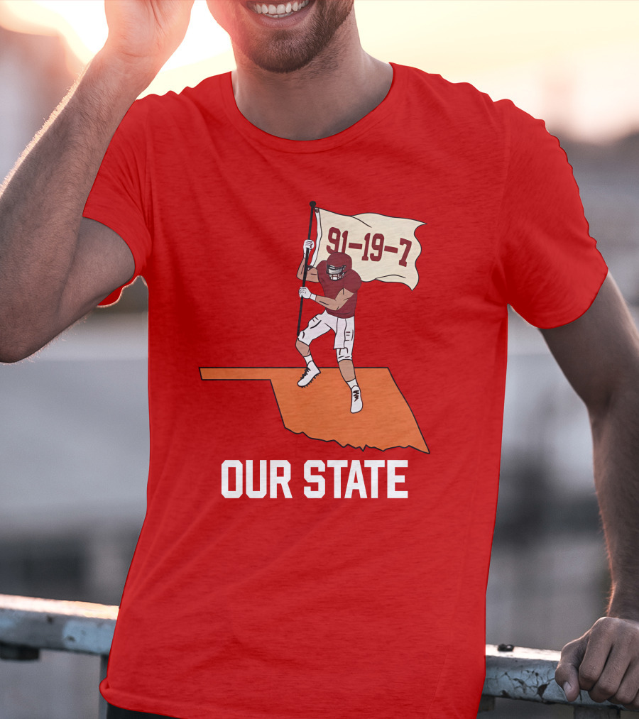 Our State 91-19-7 Football Player Flag Oklahoma T-Shirt