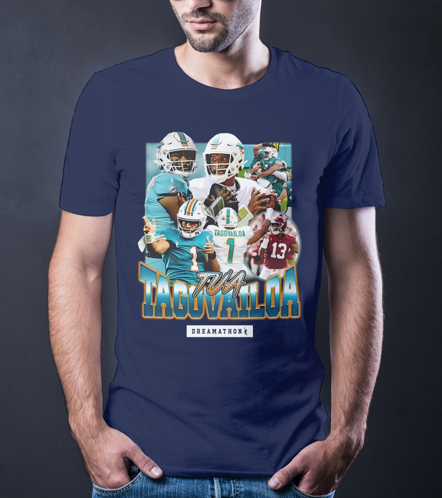Dreamathon Tua Tagovailoa Collage Football Action T-Shirt