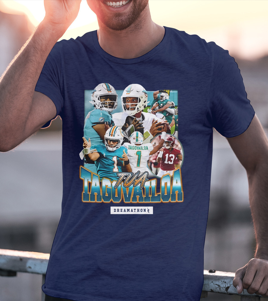 Dreamathon Tua Tagovailoa Collage Football Action T-Shirt