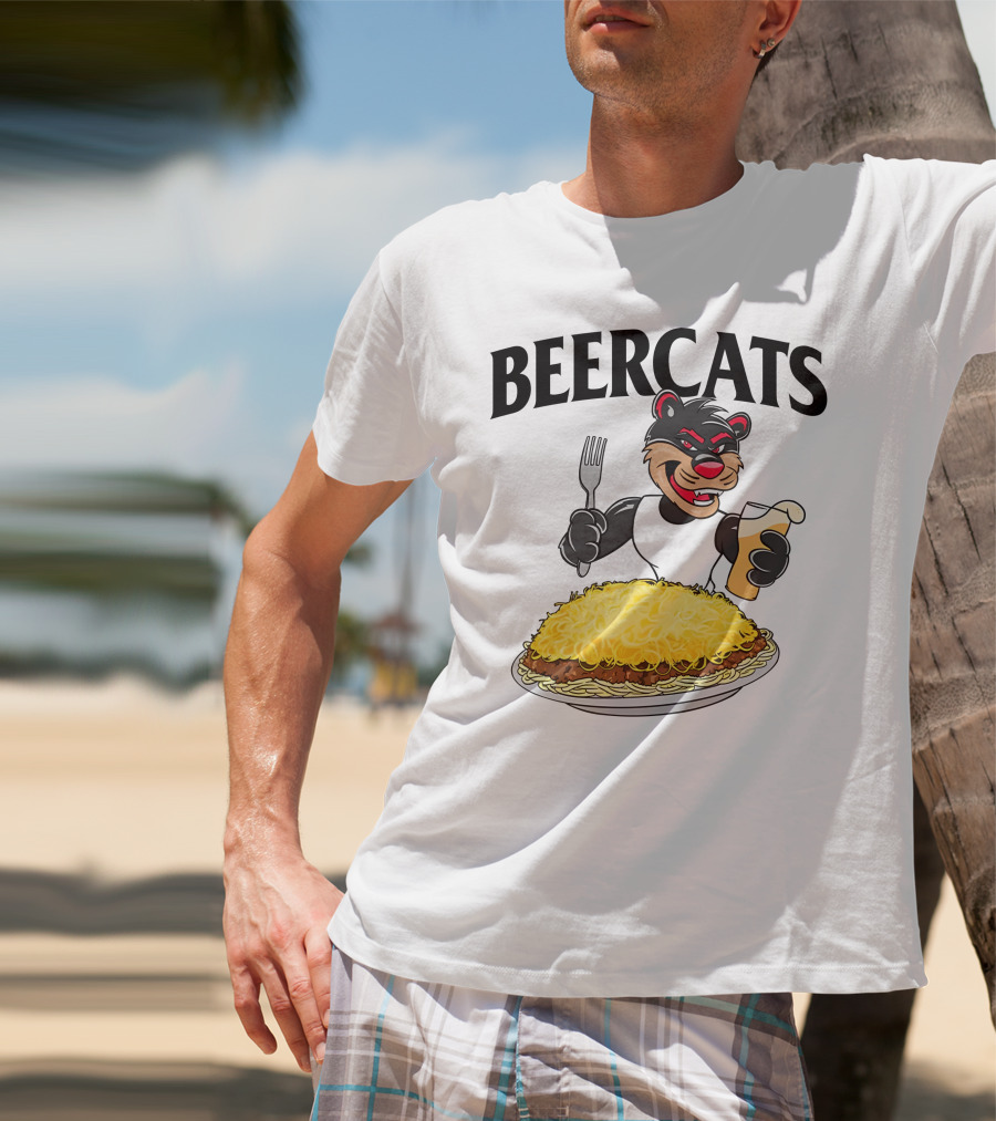 Beercats Bear With Fork Beer And Spaghetti Plate T-Shirt