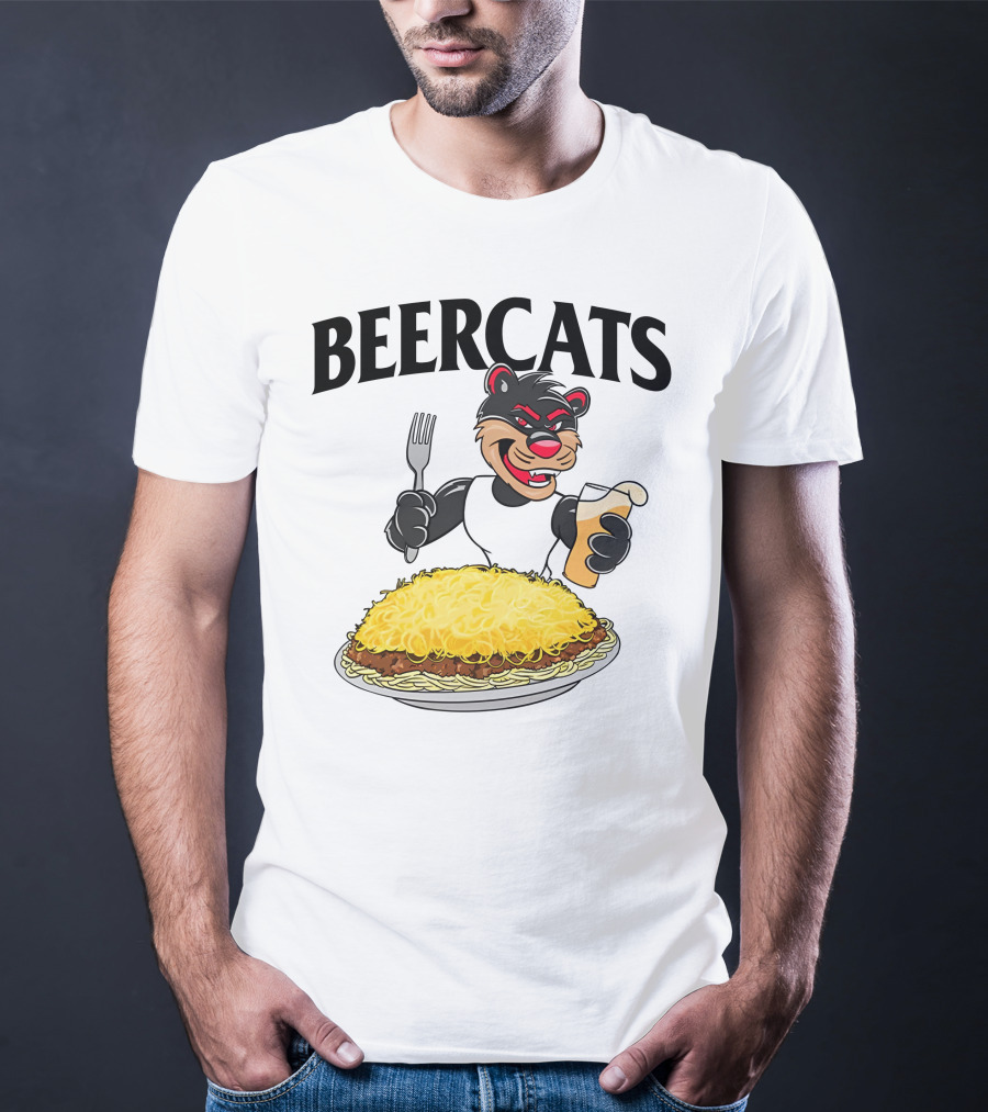 Beercats Bear With Fork Beer And Spaghetti Plate T-Shirt