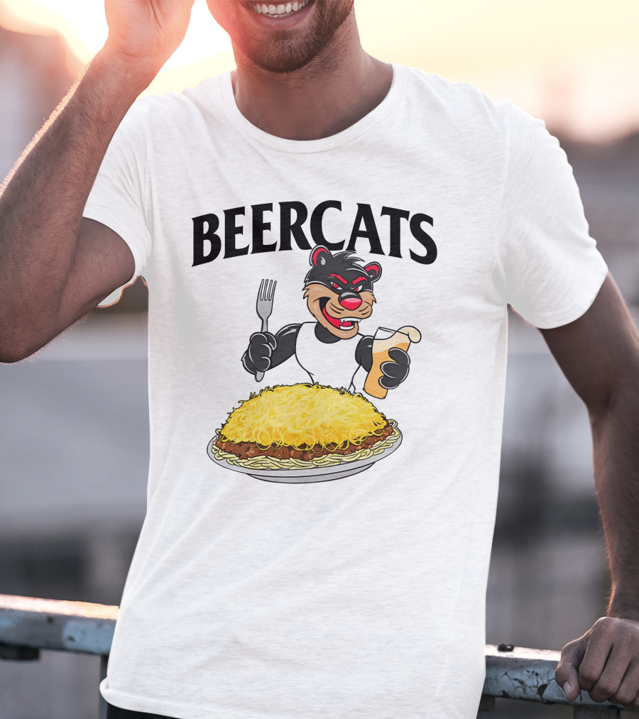 Beercats Bear With Fork Beer And Spaghetti Plate T-Shirt