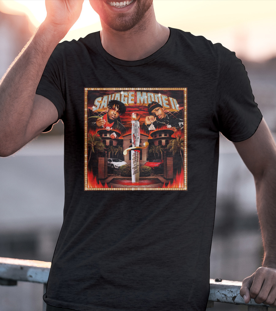 SAVAGE MODE II Knife Car Mansion Flames T-Shirt