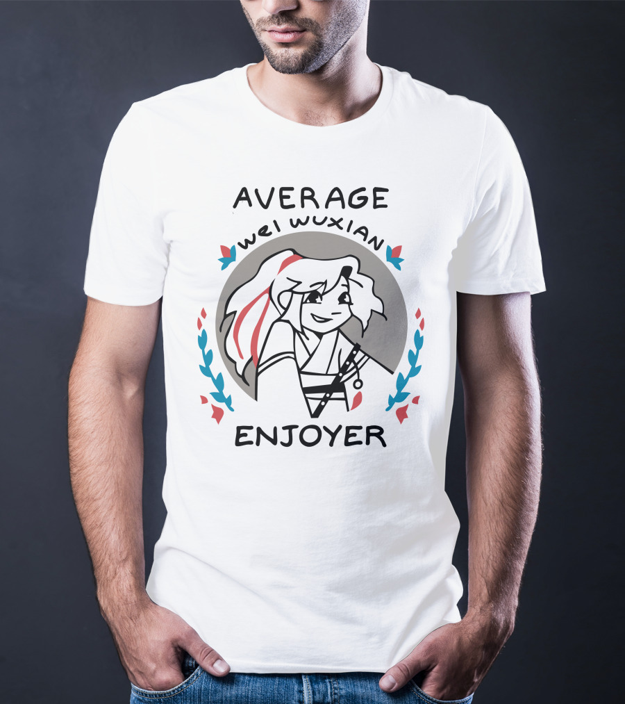 Average Wei Wuxian Enjoyer Emblem With Cartoon Character And Floral Accents T-Shirt
