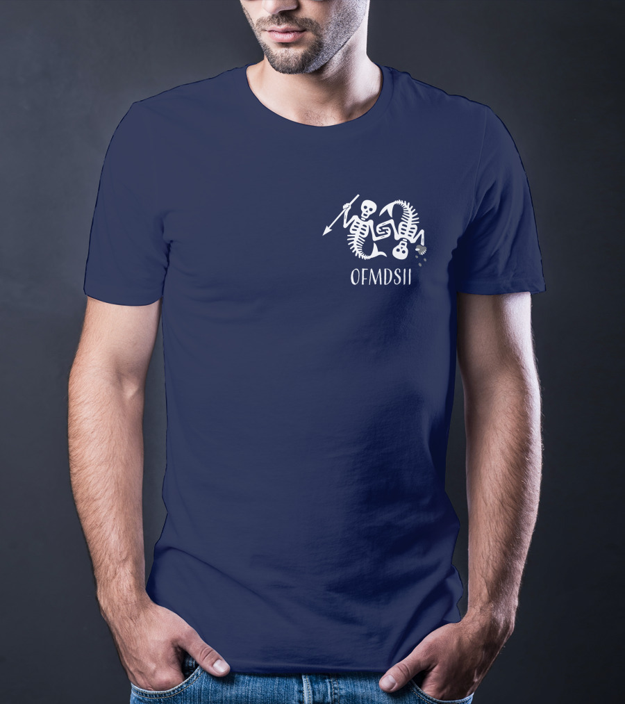 Samba Schutte Wearing OFMDSII Skeleton Arrow Design Navy T-Shirt