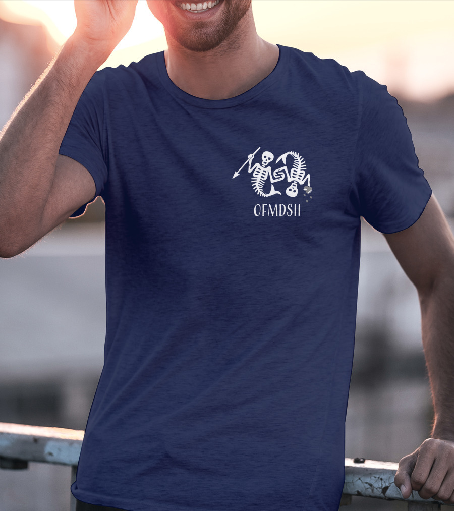 Samba Schutte Wearing OFMDSII Skeleton Arrow Design Navy T-Shirt