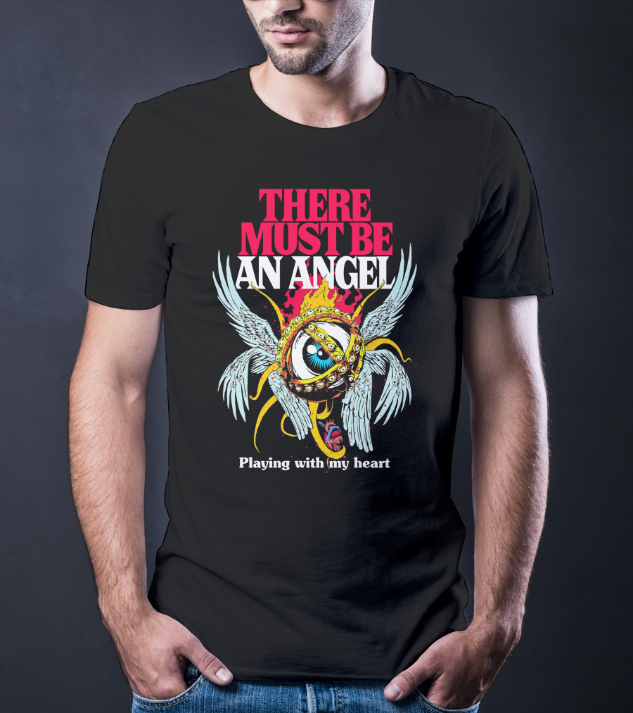 THERE MUST BE AN ANGEL Playing With My Heart Winged Eye Fiery Ring T-Shirt